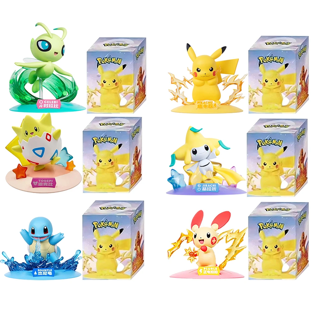 12 figurines d'action Pokémon Pikachu, boîte mystère, modèles d'anime, décorations de bureau, jouets Pokémon, cadeaux d'anniversaire pour enfants