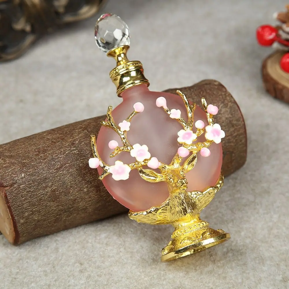 

Pink Glass Essential Oil Bottle Clear Crystal Cap Plum Blossom Branch Cosmetic Dispenser Portable 30ml Perfume Bottle