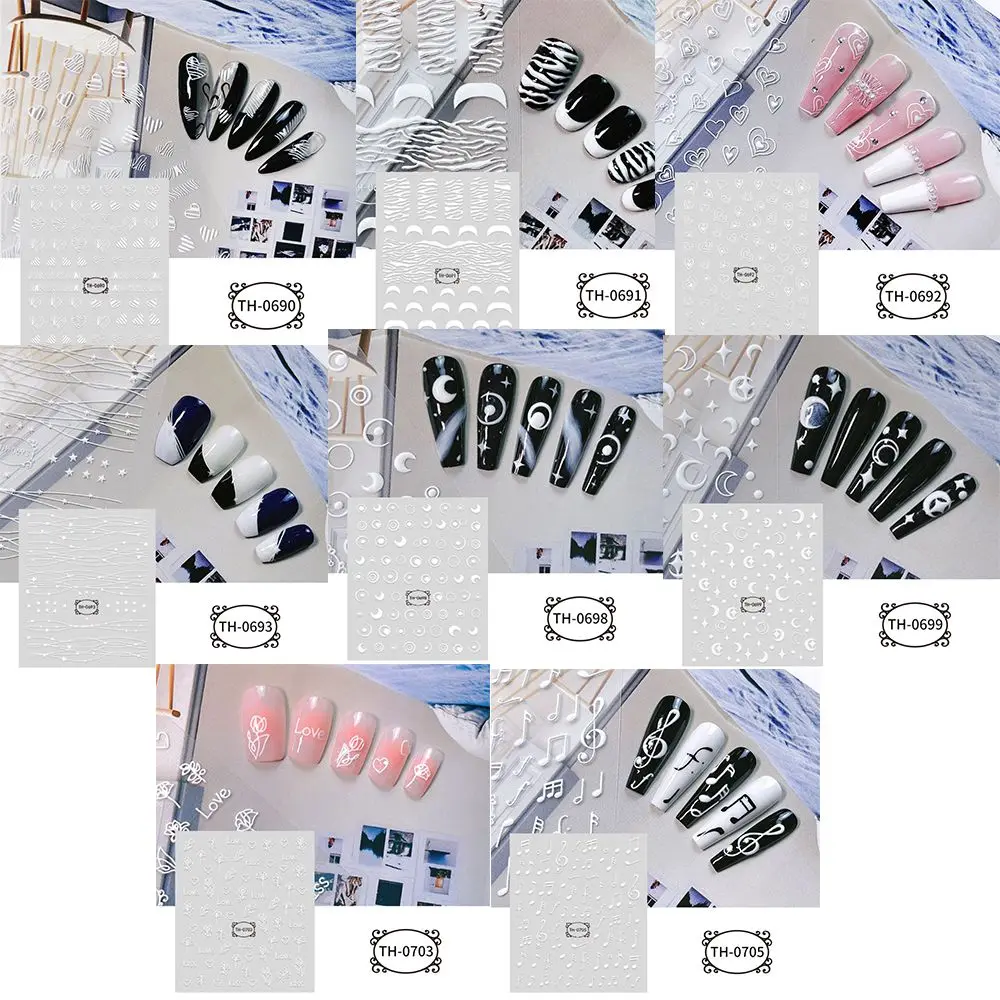 Sliders Star Design Ultra Thin Love Heart White 5D Nail Stickers