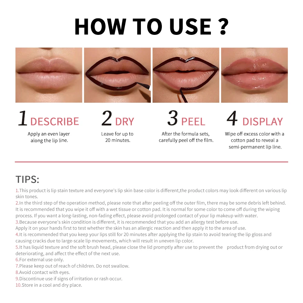 Crayon à lèvres Peel Off, tatouage de taches, longue tenue, mat, imperméable, résistant aux taches, résistant au transfert, cosmétique pour tous les jours