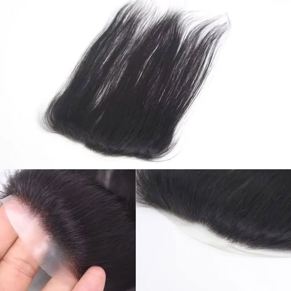 Natural V Loop Thin Skin PU Base Frontal Hairline Topper 13 Inch 2x16cm Hair Piece for Women And Men 1B# Black Color