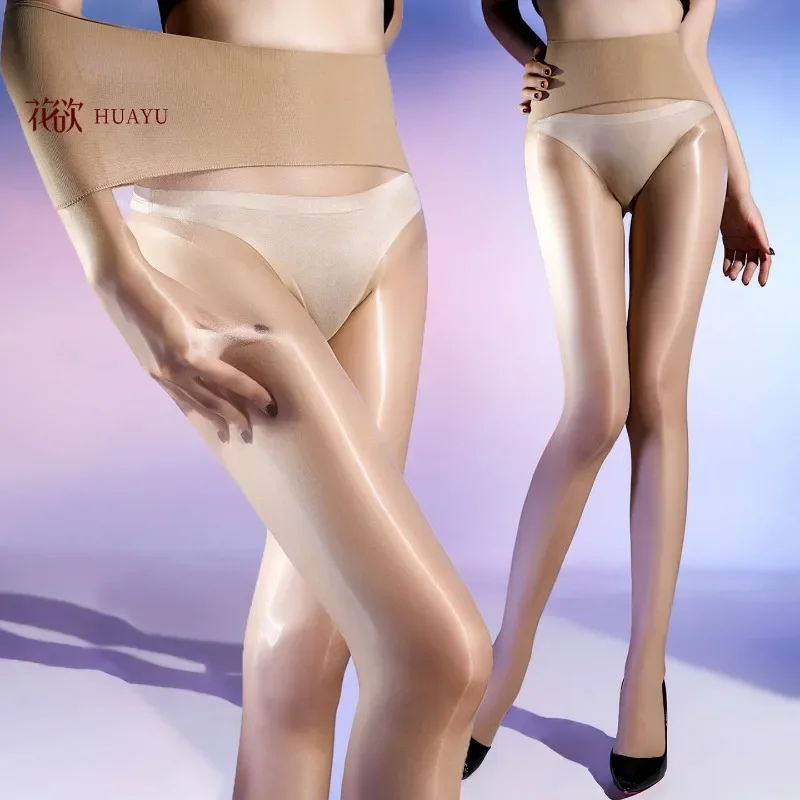 0.01mm Slim Waist Seamless Stockings Women Sissy Men Ultra-Thin Glossy Pantyhose‌ Oily Shine Crotchless Lingerie Shaping Tights
