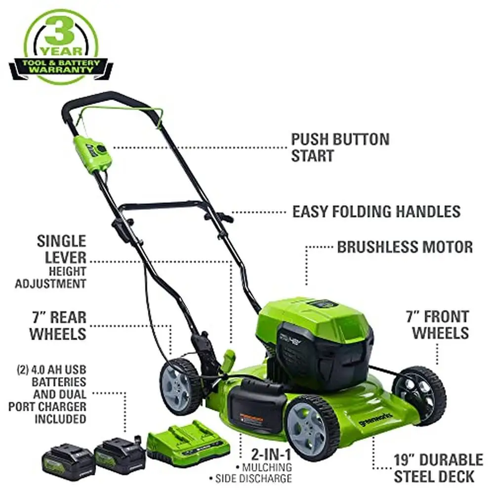 Brushless Push Cordless Lawn Mower 48V 19