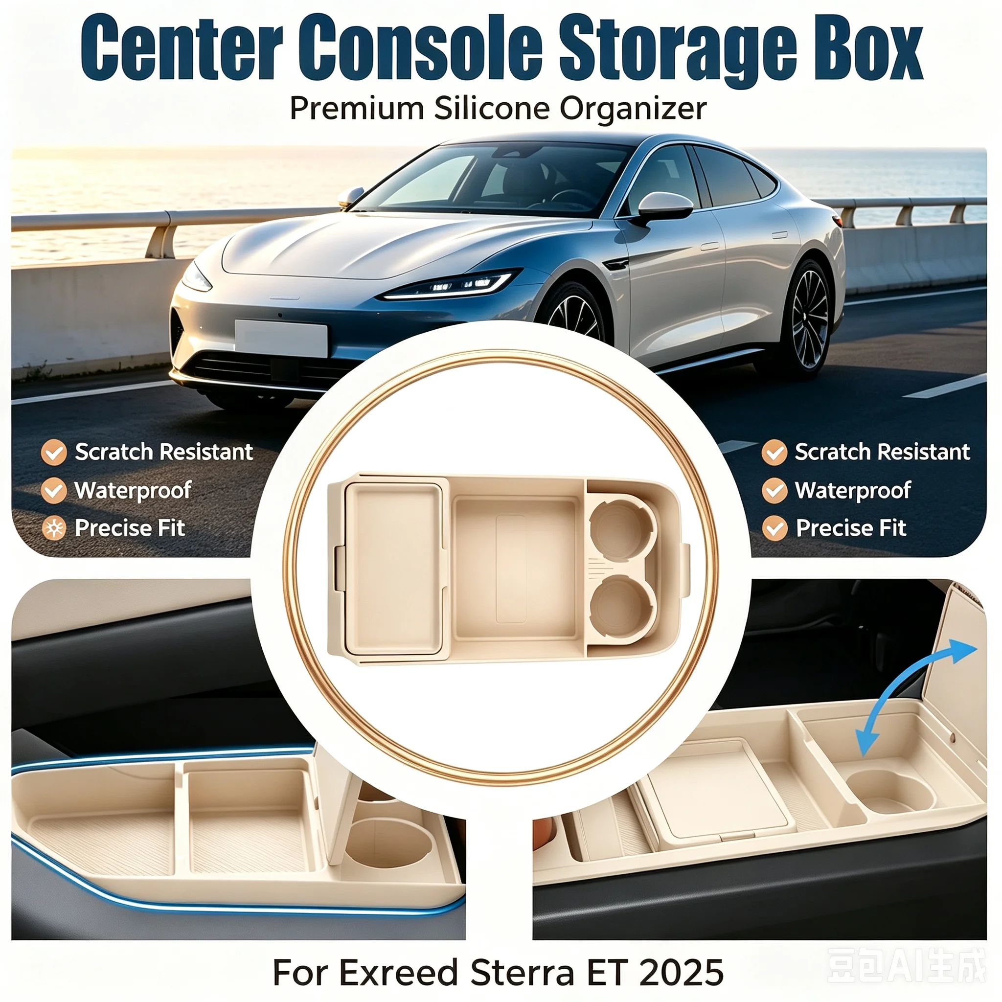 Silicone Lower Center Console Storage Organizer Tray With Sunglasses Holder Auto Accessories For EXEED Sterra ET 2025