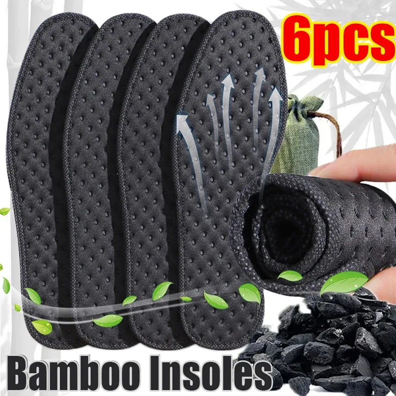 6PCS New Bamboo Charcoal Deodorant Insoles Mesh Breathable Absorb-Sweat Shoe Pads Men Running Sport Insert Light Weight Insole