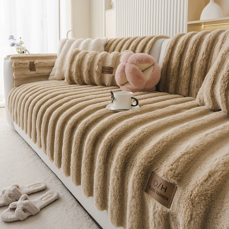 2026 Vertical Rabbit Plush Sofa Cushion Autumn Winter Non-Slip Soft Sectional Sofa Cover Armless Skin-Friendly Home Accessories