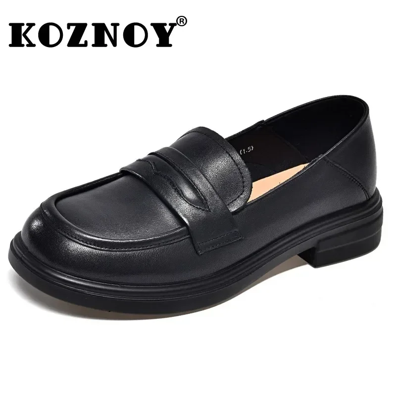 Koznoy 3cm Cow Genuine Leather Chunky Sneaker Women Loafer Big Size Comfy Loafer Fashion Platform Wedge Spring Autumn Flats