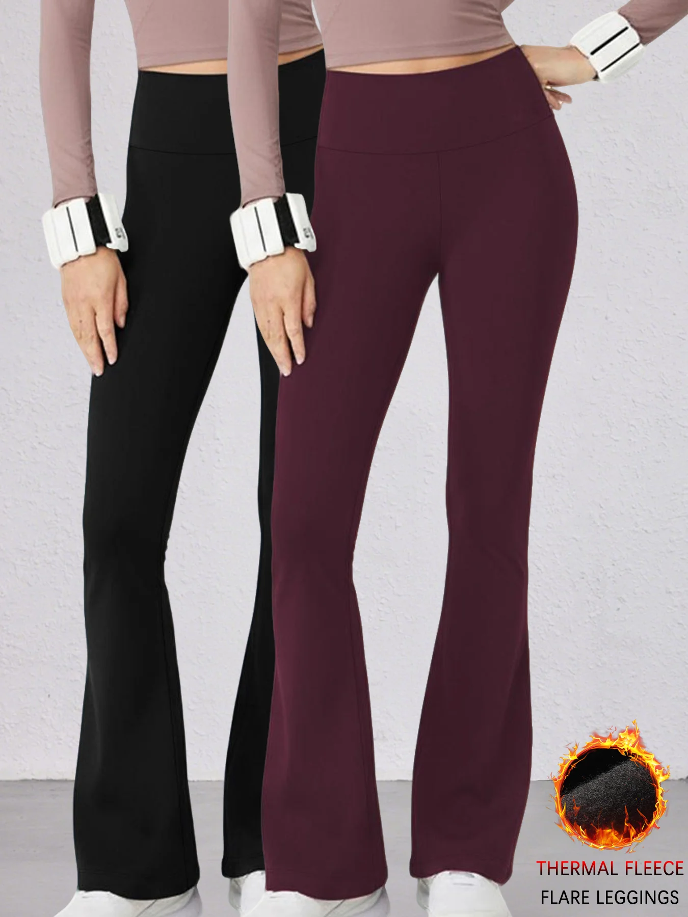 

2 pack Women's Super Soft Fleece lining Leggings - High Waisted Flare Pants with Tummy Control, Ideal for Daily Wear