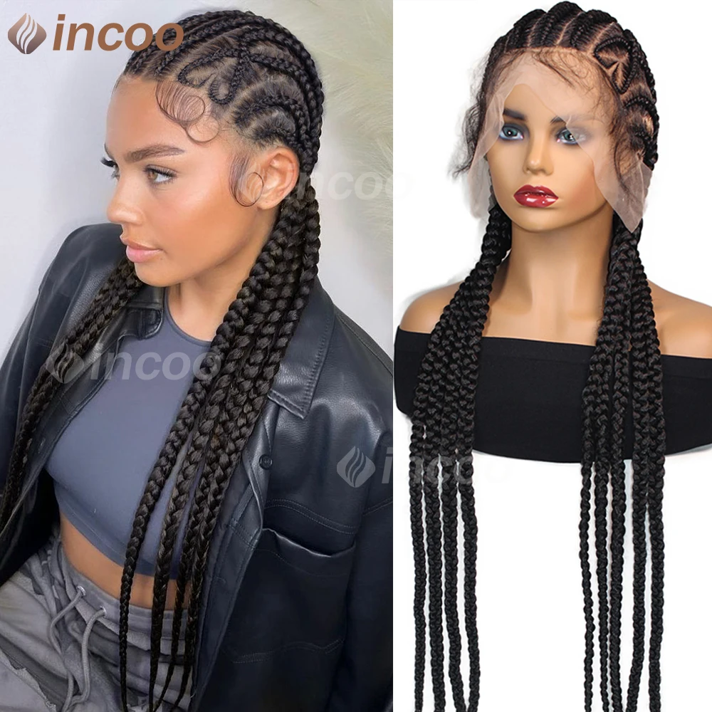 

Heart Shape Jumbo Cornrows Braided Wigs For Black Women Blonde Synthetic Braided Full Lace Front Wig Knotless Box Braids Wig