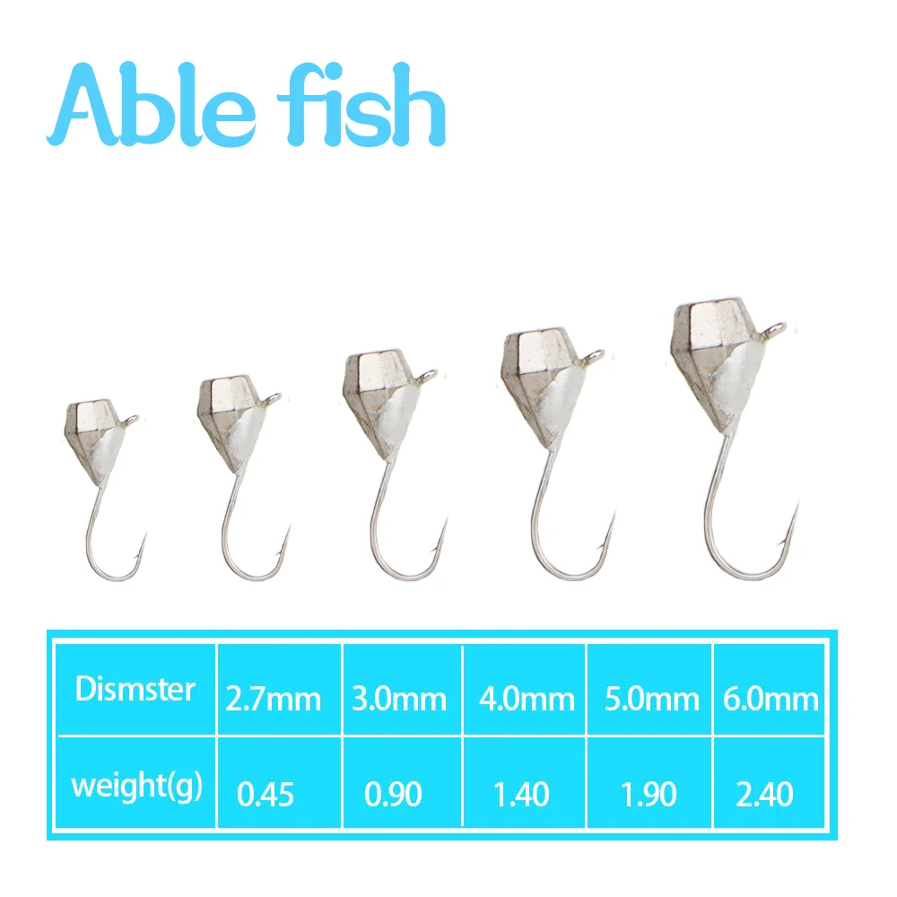 Ablefish 5PCS Tungsten Ice Jig DiamonFishing Winter Pike Hook 2.7mm/3.2mm/4.0mm/5.0mm/6.0mm,Ball Ice Jig With An Eyelet,Plain