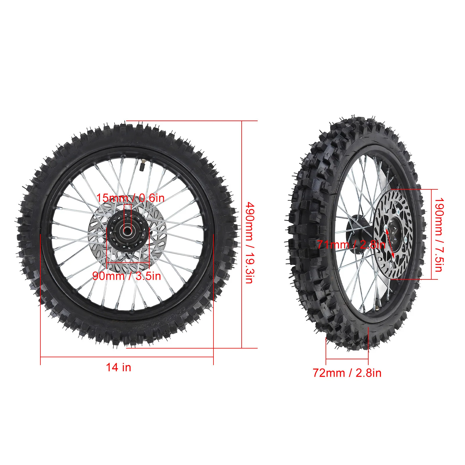 مجموعة العجلات الأمامية للدراجة الترابية 14 بوصة عالية القوة لـ Kawasaki KLX65 Apollo Kayo TT SSR 125/140/150/160cc دراجة ترابية #6