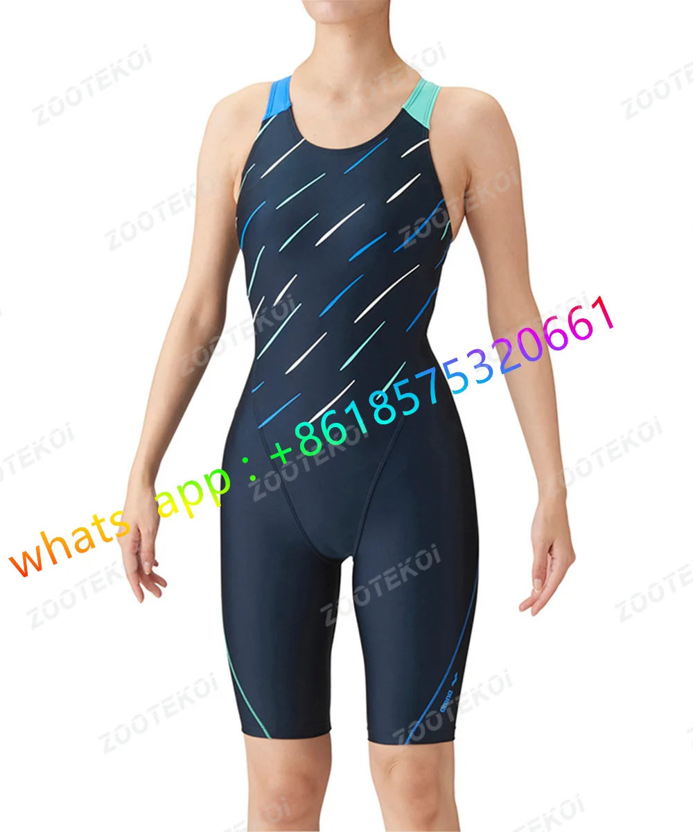 Sleeveless Sexy Racer Back Swimwear Women One Piece Swimsuit Knee Length Swimming Bodysuit Quick Dry Competitive Swimming Suit