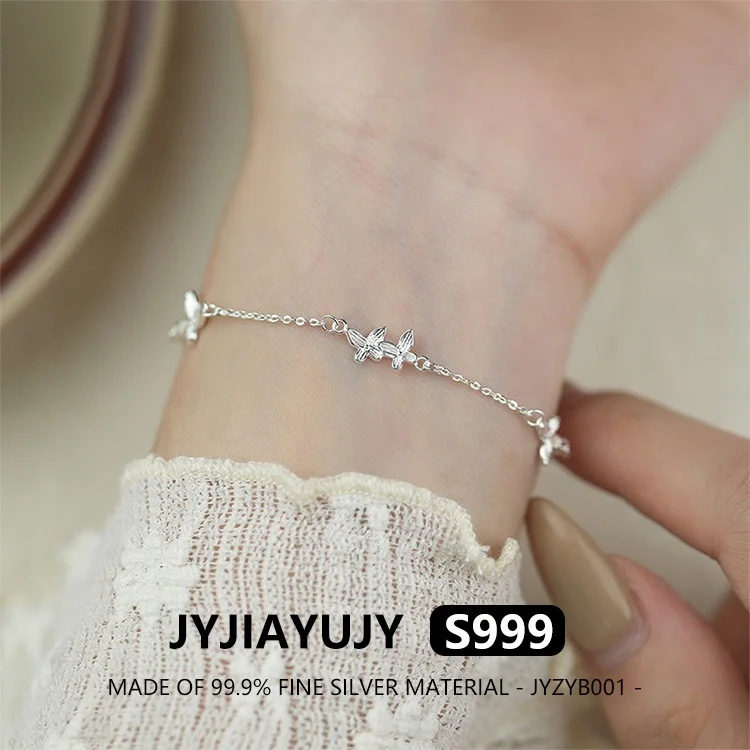 

JYJIAYUJY 100% Whole Original Fine Silver S999 Charm Bracelet In Stock Striped Butterfly Fashion Daily Wear JYZYB001