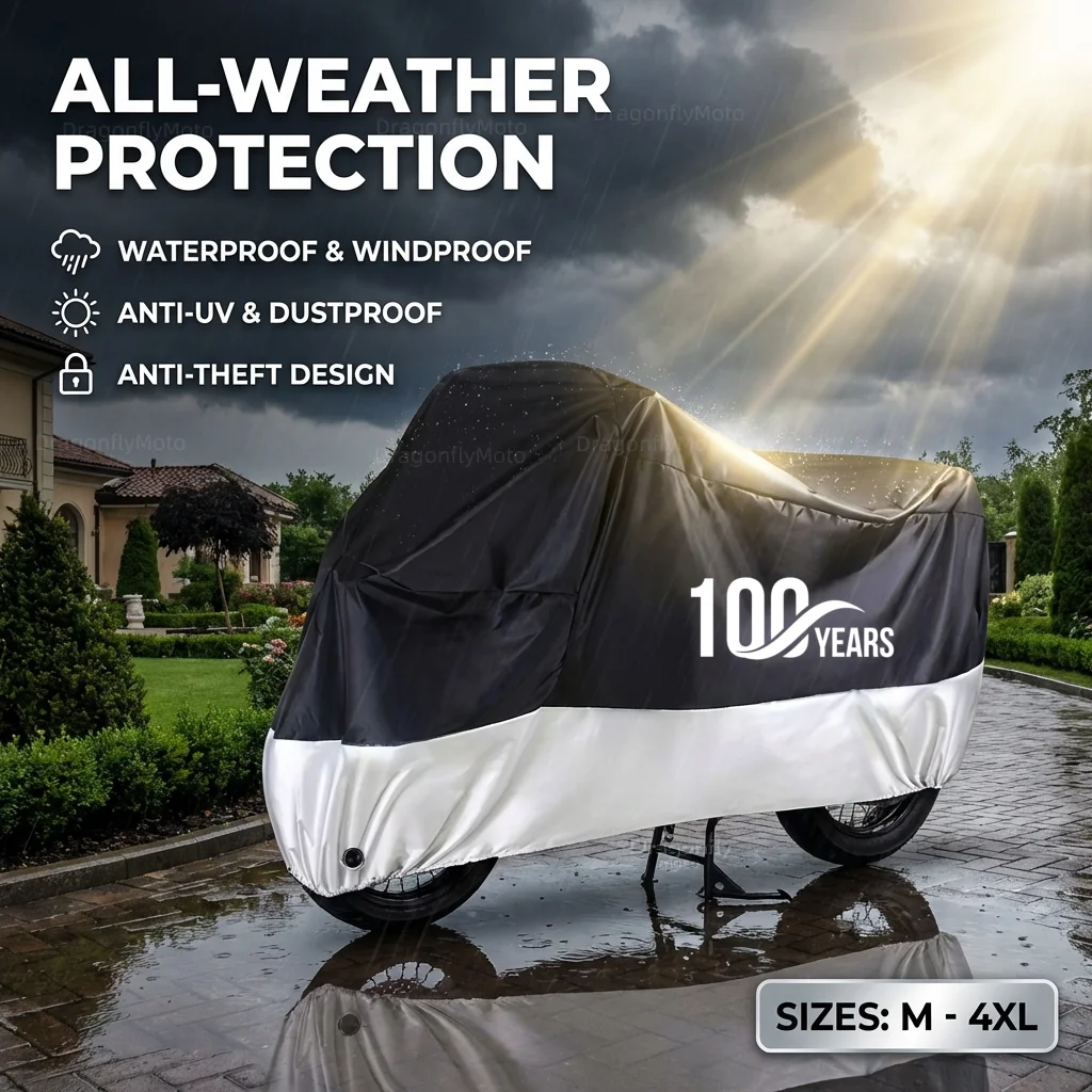 

Всесезонный чехол для мотоцикла BMW R18 1800CC 100th, серебристо-черный, водонепроницаемый, пылезащитный, с защитой от УФ-излучения и отверстиями для замка