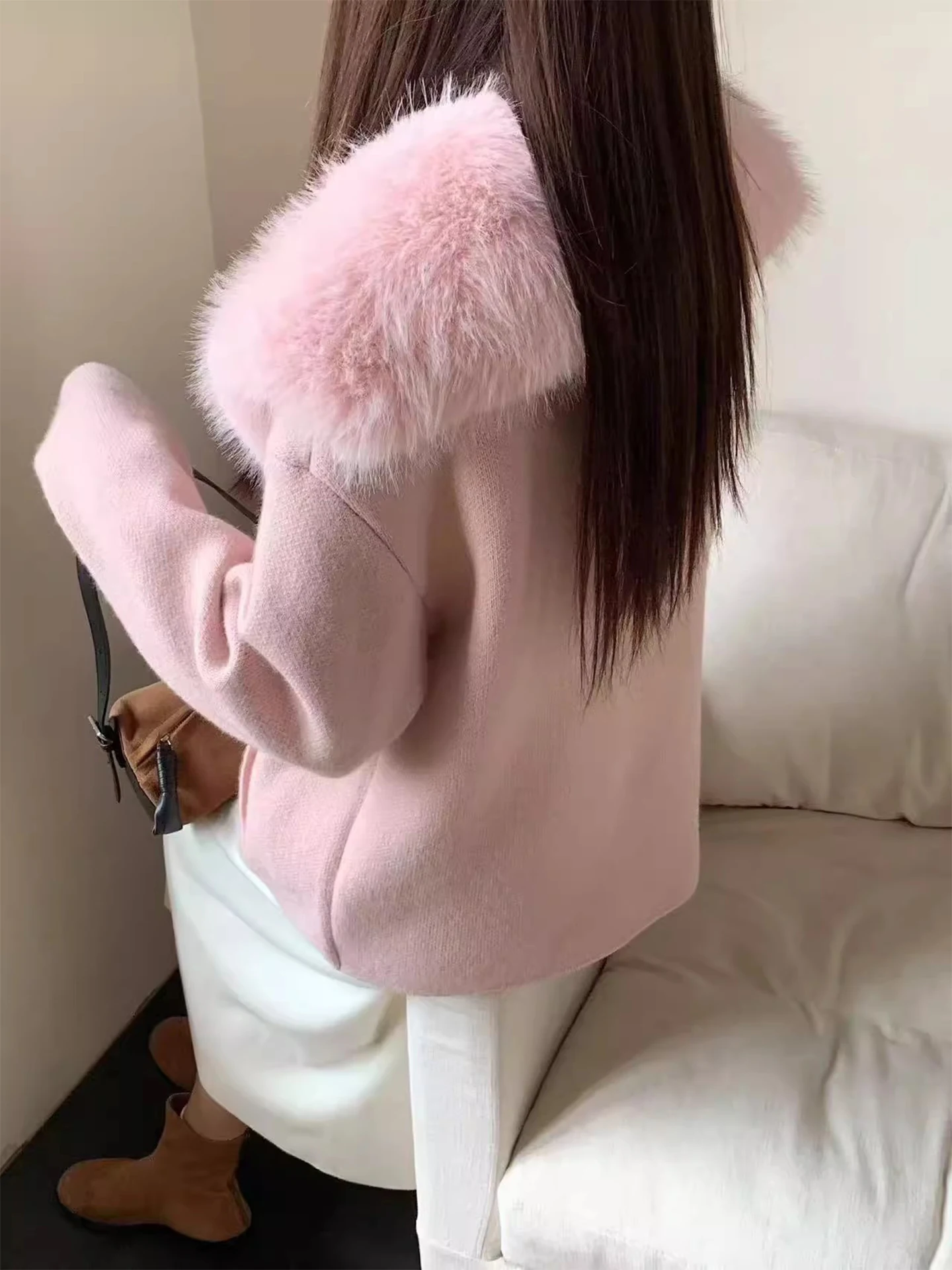 الفراء محاكاة محبوك سترة سترة المرأة شتاء جديد Sle البحرية طوق فضفاضة تناسب معطف طويل Sve #4