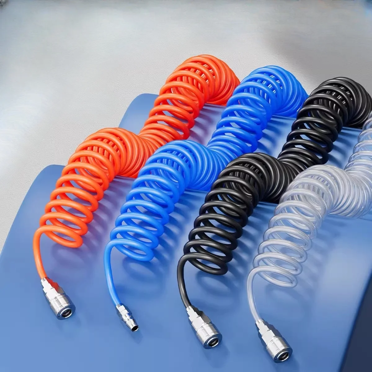 PU Spring Spiral Pipe with Fitting 6/9/12/15M PU Air Compressor Hose Tube Flexible Air Tool with Connector Pneumatic