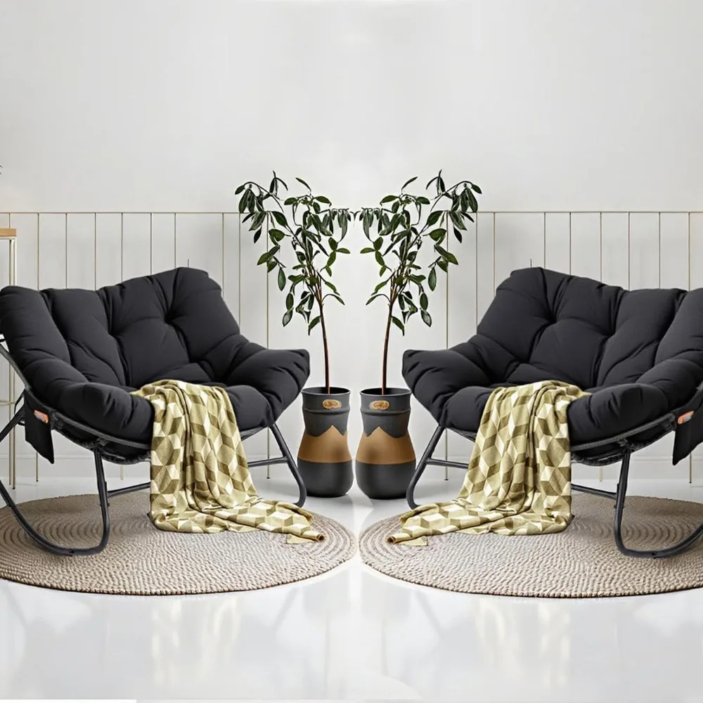 مجموعة كراسي هزازة باباسان الخارجية مكونة من 2، كراسي هزازة داخلية كبيرة الحجم مع وسادة وجيوب جانبية قابلة للإزالة، بيضة هزازة #1