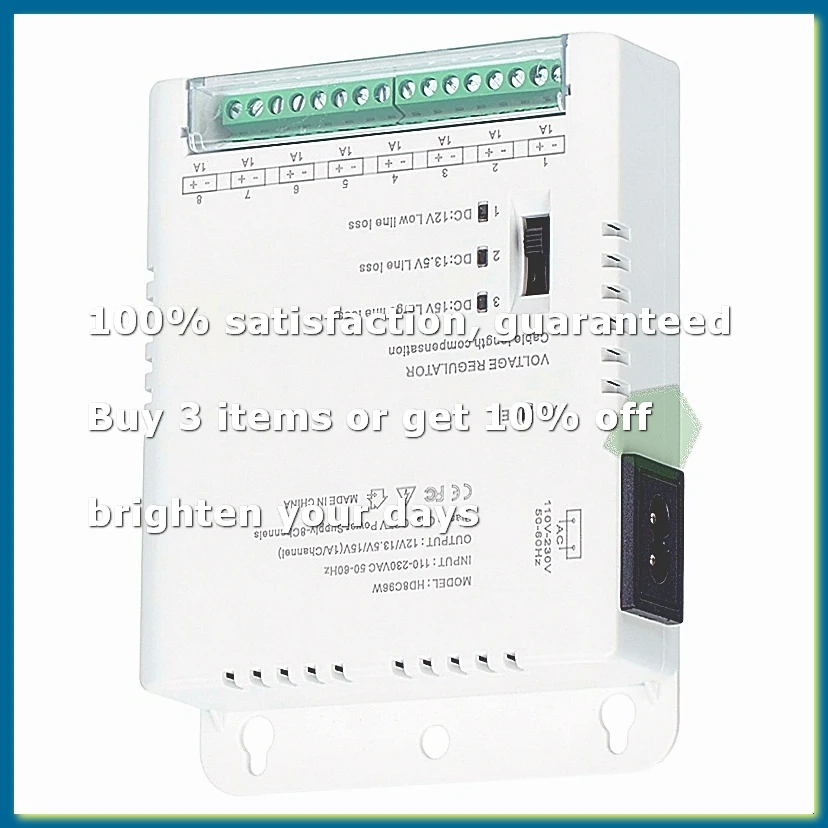 ●CCTV Camera Power Supply Distribution Power Supply 90V-264VAC Input to 12V-13.8-15VDC Output 8 Channel, HD8C96W-ABFB