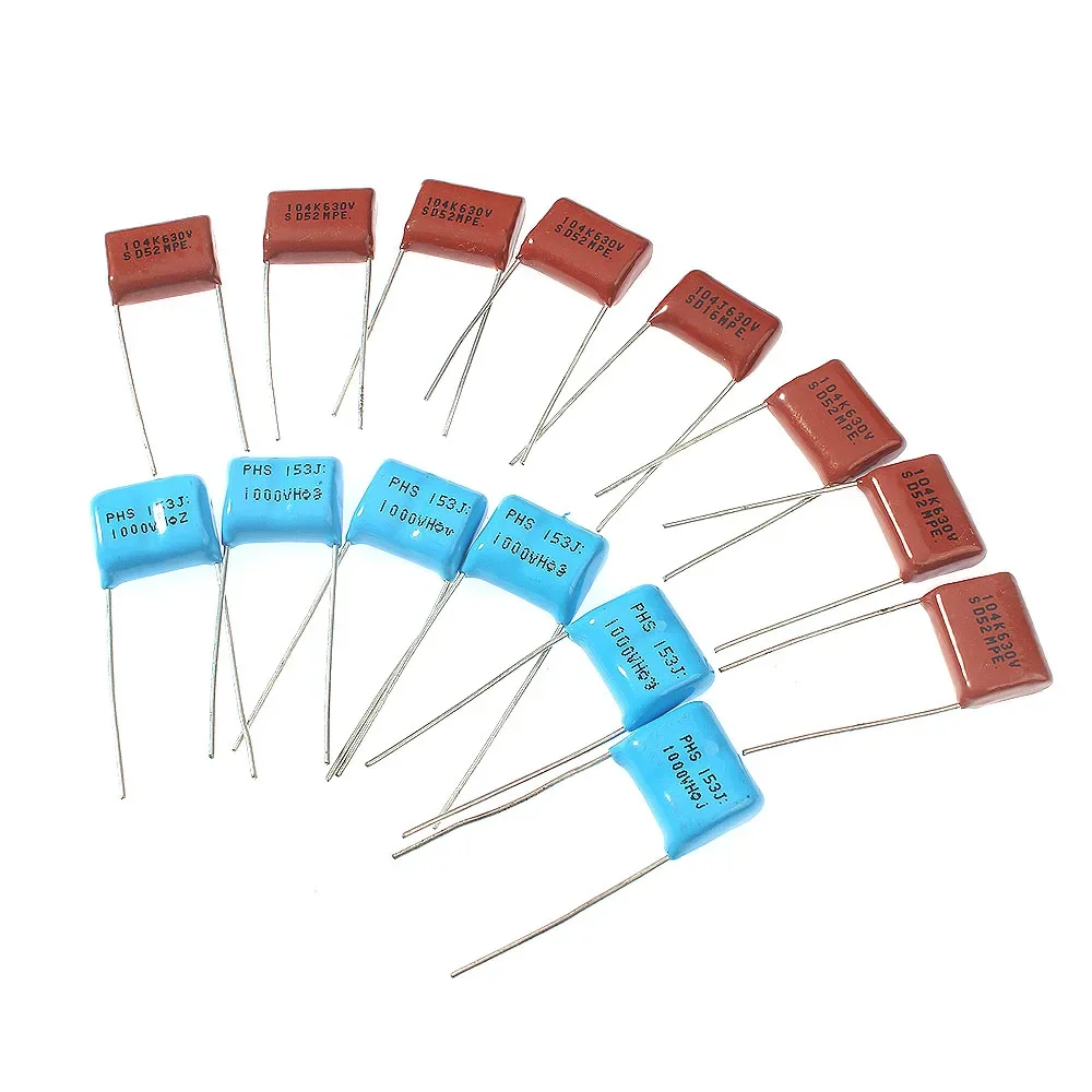 200PCS/Lot  0.001uf ~2.2uf 630V CBB Capacitors Kit, 25 Kinds Polypropylene Film Capacitor Electronic Kit