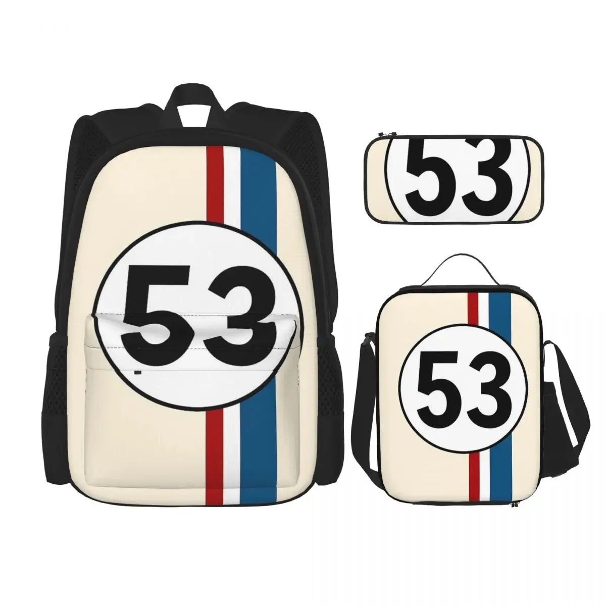 Herbie numer 53 plecaki chłopcy dziewczęta Bookbag torby szkolne dla dzieci Cartoon plecak dla dzieci torba na lunch torba na długopis trzyczęściowy