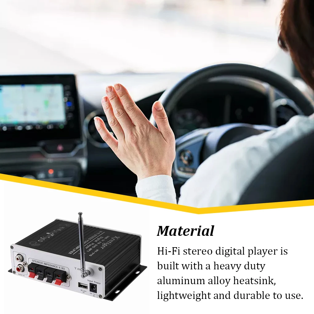 Kentiger V10 Hi-Fi Class-AB Stereo Digital Player Super Bass Bluetooth Amplifier Remote Control Wireless Car Audio Speaker