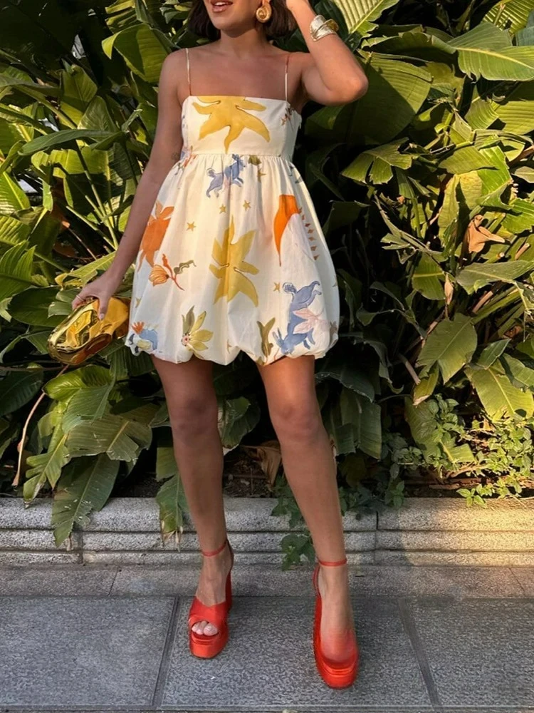 KONDALA Vintage Fiore Stampa Vestito Delle Donne Della Chiusura Lampo Cami Senza Maniche Abito di Sfera Abiti di Nuovo Modo 2024 Estate Boho Beach Dress