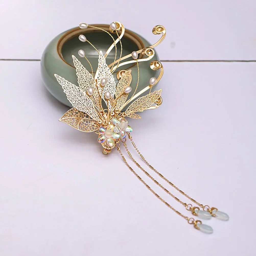 

Vintage Bead Tassel Hair Clip Chinese Style Classical Hairpins For Hanfu Wedding Party Retro Pearl Hair Stick Pin