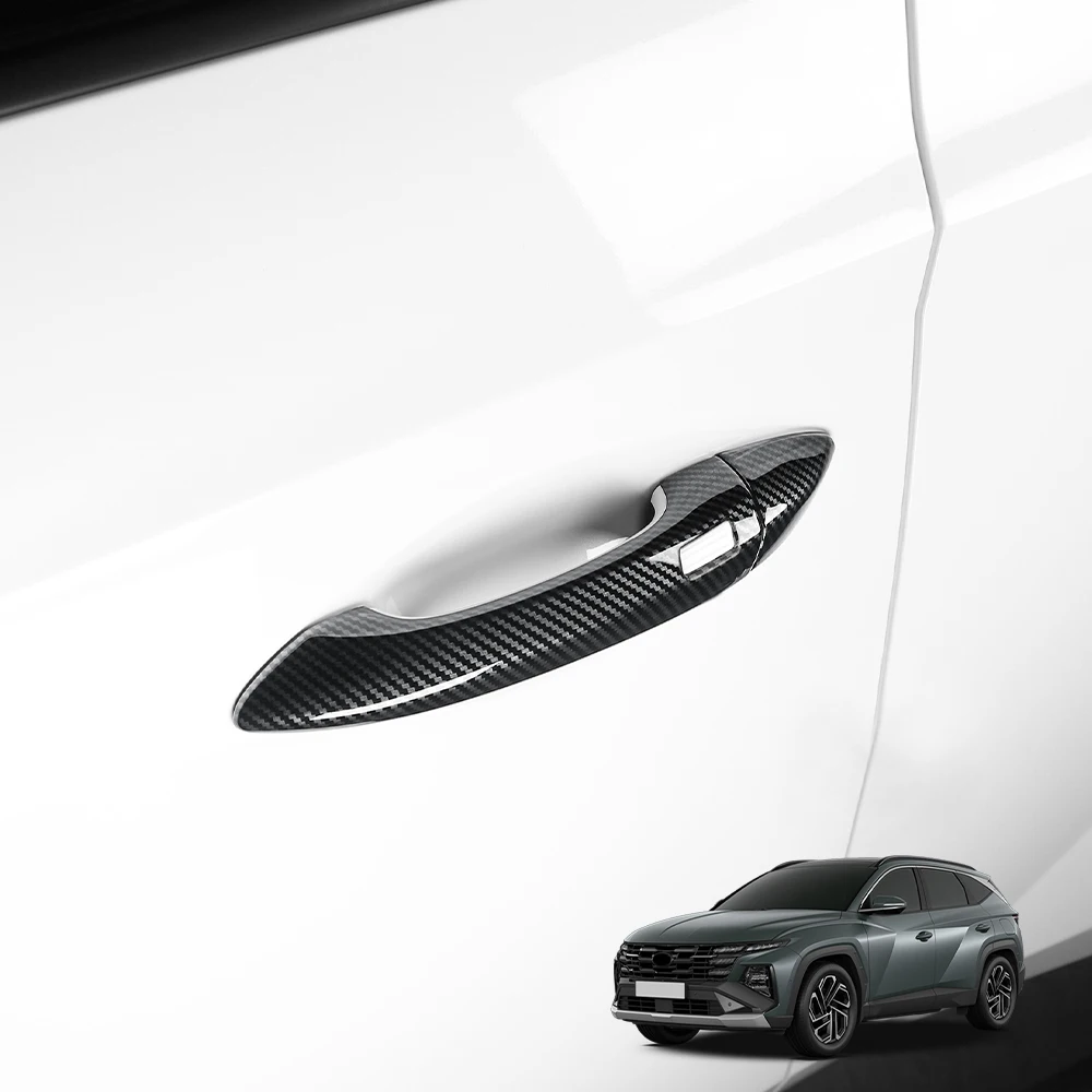 

For Hyundai Tucson NX4 2021-2025 Touch / Button Version Exterior Carbon Fiber Bright Black Style Outer Door Handle Cover Trim