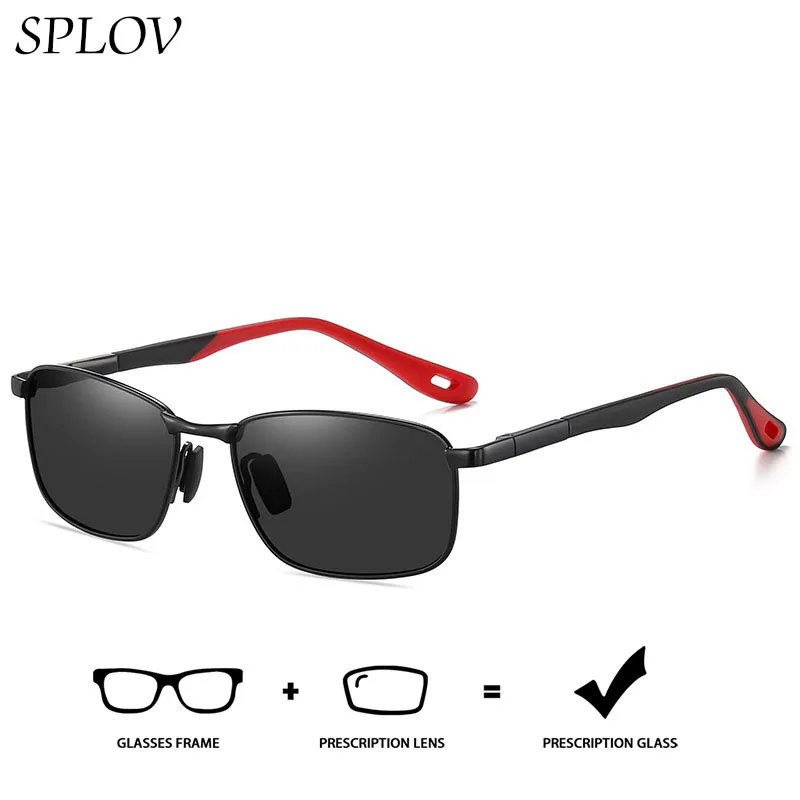 

SPLOV Men's Polarized Prescription Sunglasses Metal Small Frame Customized Progressive Myopia/Hyperopia Prescription Glasses