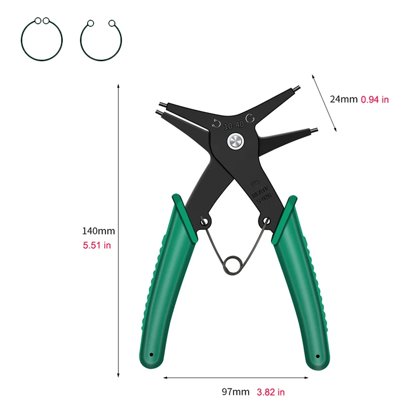 

Manual dual-purpose snap ring pliers, 2-in-1 snap ring pliers, used for disassembling and installing circular snap rings