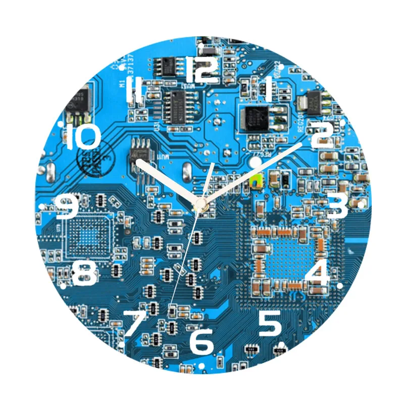 Funny Computer Green Circuit Board Big Wall Clock Geek Decorative Wall Watch Technology Science Teacher Nerd Engineer Gift Decor