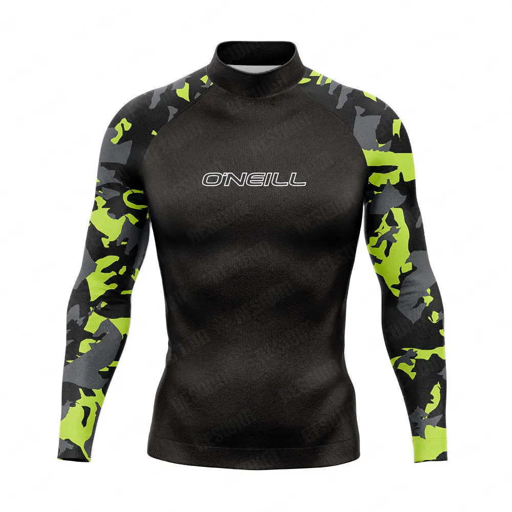 2025 Men's Swimsuit Swimming T-shirt Surf Beach UV Protection Swimwear Rash Guards Long Sleeve Surfing Diving Suit Summer