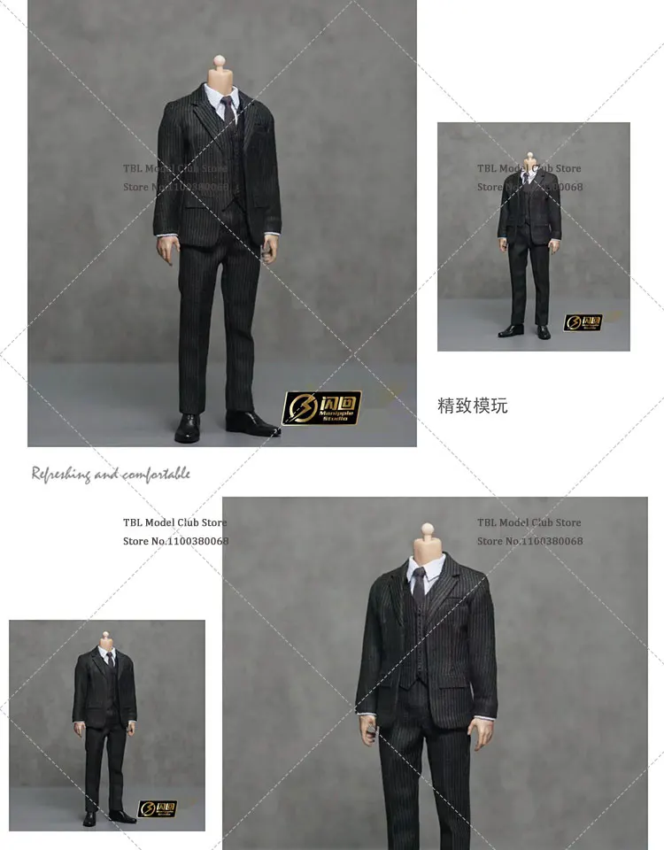 In Stock 1/12 Scale Male Soldier Black Stripe Western Style Clothes Body With Hand Shape Fit 6inch Action Figure Doll