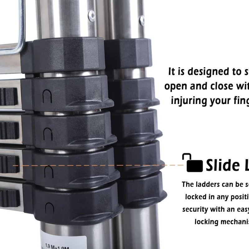 سلم تلسكوبي فولاذي عالي التحمل من Lucn بإطار 3.8 م/5 م على شكل حرف A، حامل 150 كجم ومستقر ومضاد للانزلاق مع مثبتات للمنزل العليقي التجاري