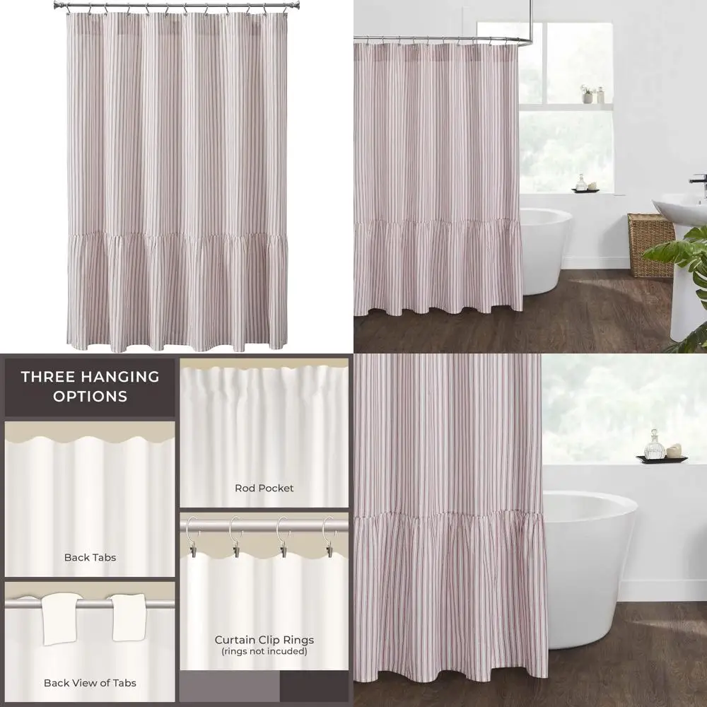 

Элегантная красная полосатая шторка для душа с рюшами, в стиле кантри, идеально подходит для рождественского декора ванной комнаты, 72 дюйма (длина) x 72 дюйма (ширина)