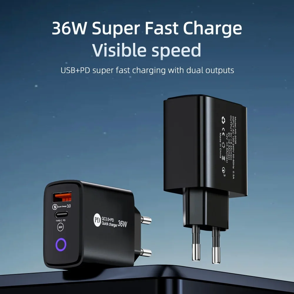 36W USB Charger Fast Charging 2 Ports Phone Charger Power Adapter For iPhone Xiaomi Samsung Huawei EU/US Plug Quick Wall Charger