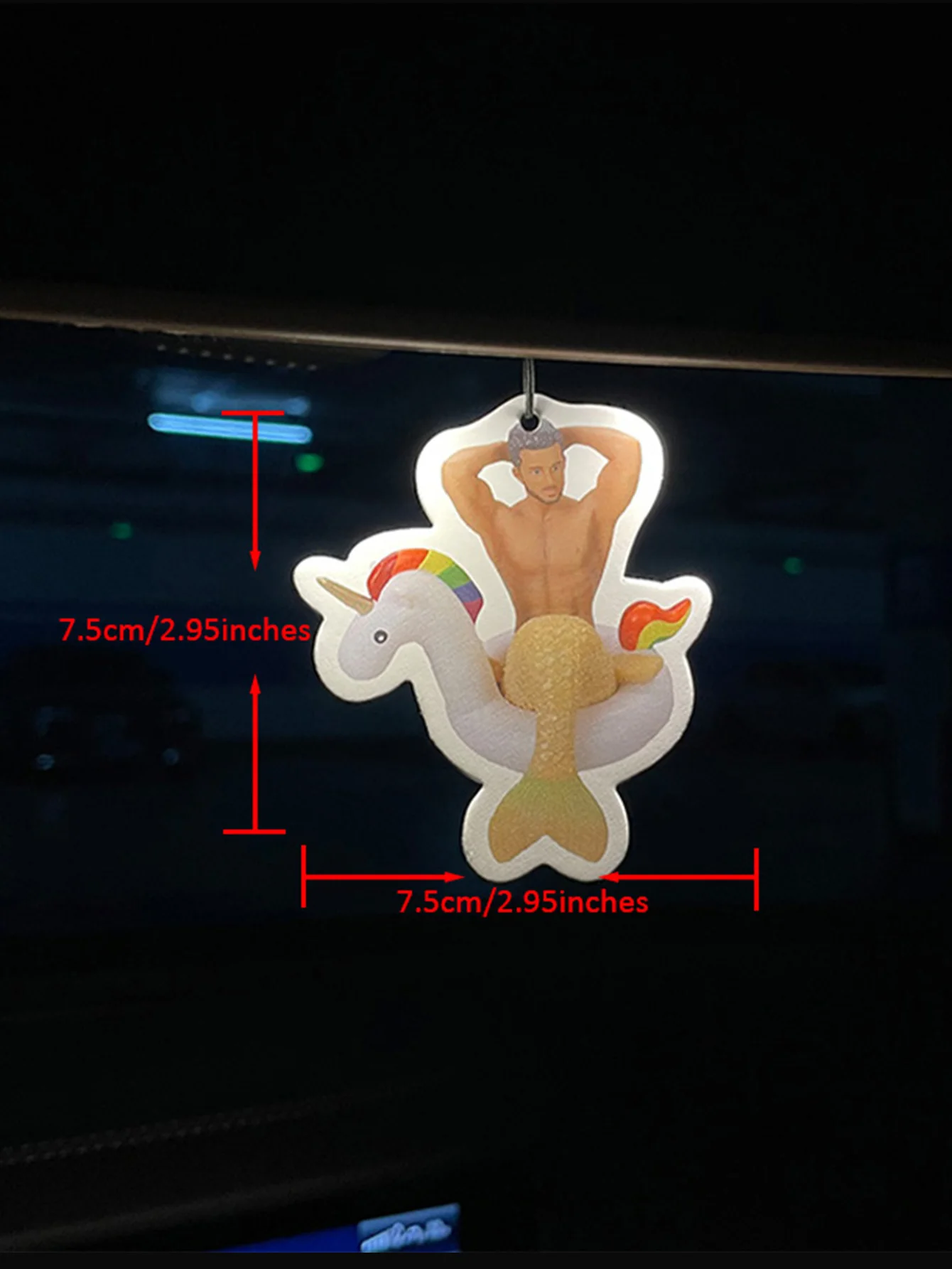 Funny Merman on Rainbow Unicorn Float Hanging Car Air Freshener Scent Card, Novelty Cutout Shape, Natural Plant Extract Fragranc