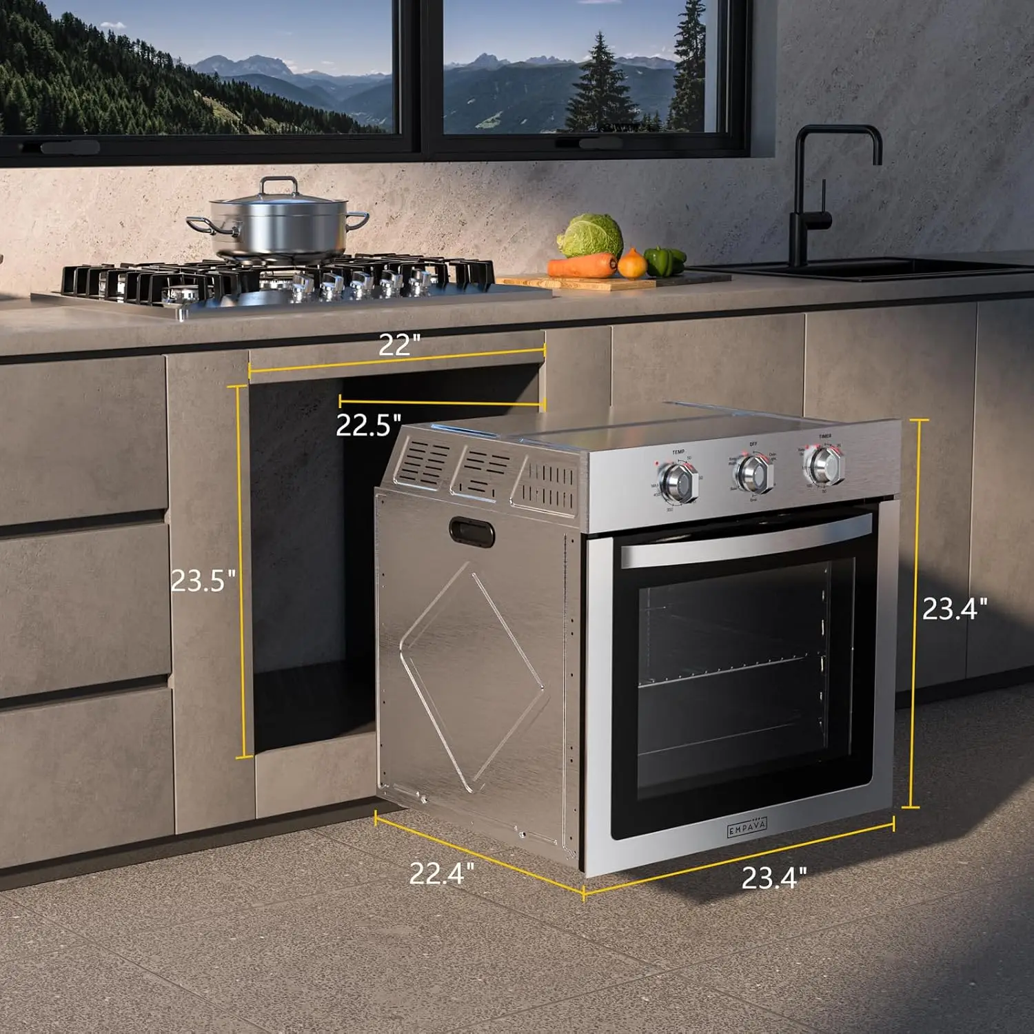 24-inch Single Electric Wall Oven, 2.5 cu ft Capacity, Mechanical Knob Controls, Stainless Steel Finish, 3-Layer Tempered Glass,