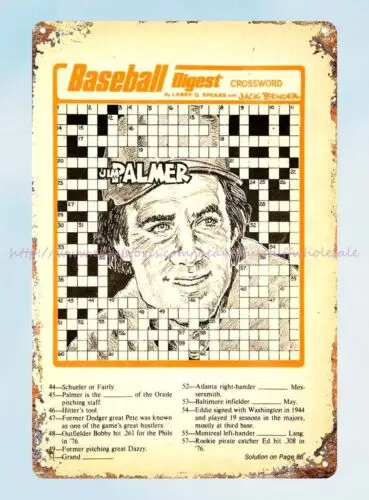 tin garage 1977 Baseball Sports Memorabilia Crossword Puzzle Jim Palmer tin sign