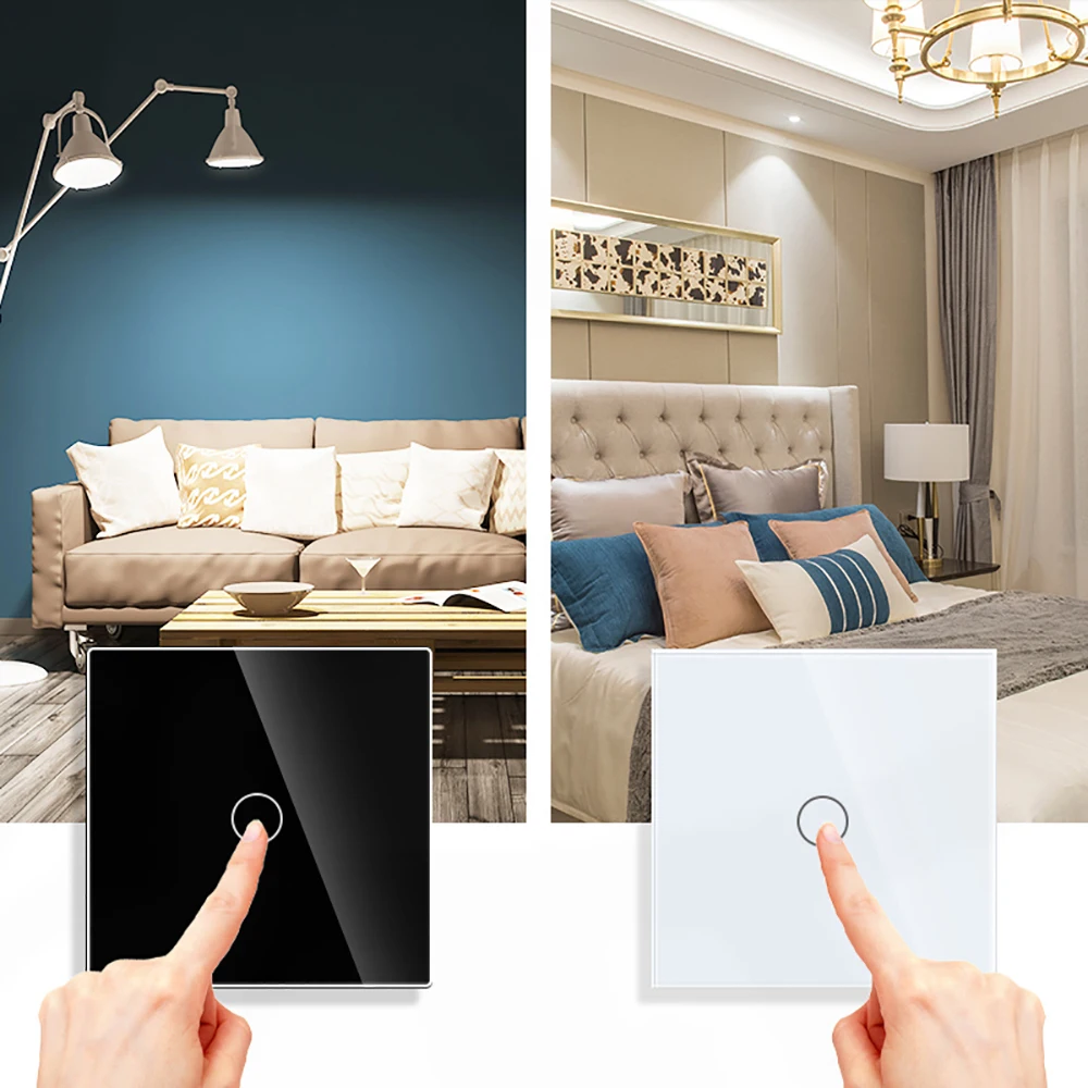 EU Touch Switch LED Crystal Glass Panel Wall Lamp Light Switch 1/2/3 Gang AC100-240V LED Sensor Switches Interruttore