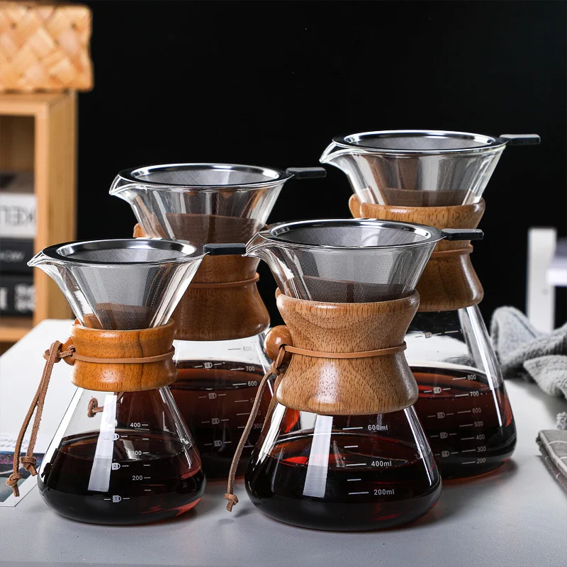 

Hand Brew Coffee Filter High Borosilicate Glass Coffee Sharing Pot With Graduated Wood Chip Handle Hand Drip Filter Pot