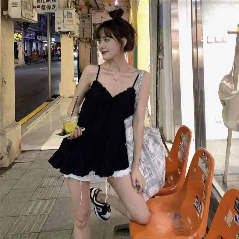 

New Creative Pregnant Women's Black Short Style Sleeveless Top Maternity Summer Loose Strap Tank Top Simple Sling Vest LH046