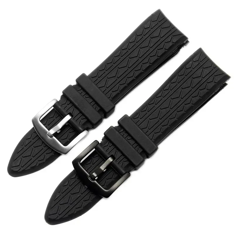 Silicone Watchband for Porsche design p6612 watch strap watchband 24mm black Wristband Replacement Curved End Watch Bracelet