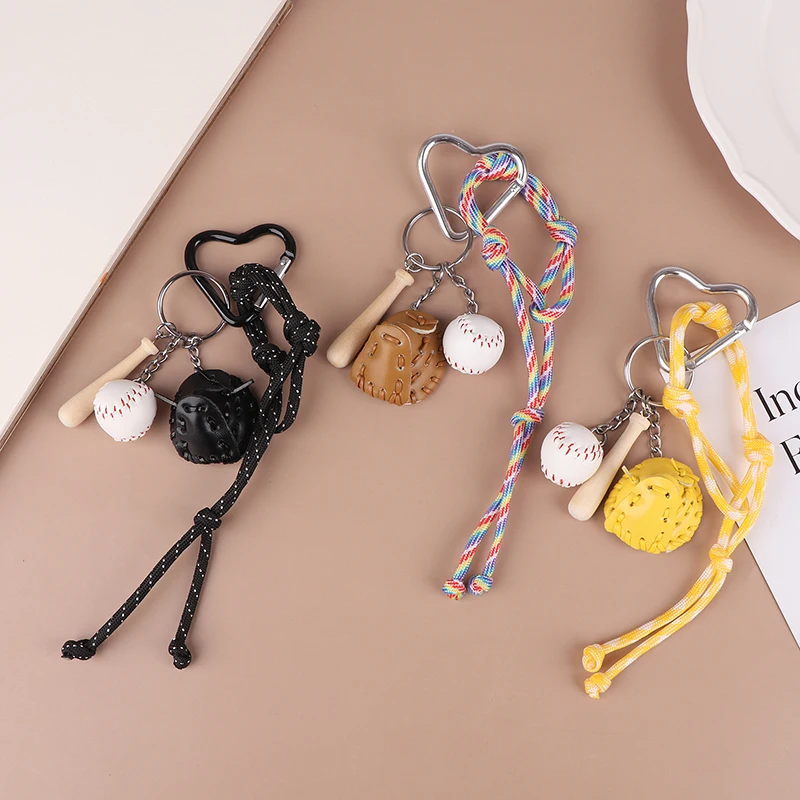 Ins Colored Rope Knot Baseball Keychain Creative Sports Keyring Trendy Woven Rope Key Holder Girls Bag Pendant Handbag Charms