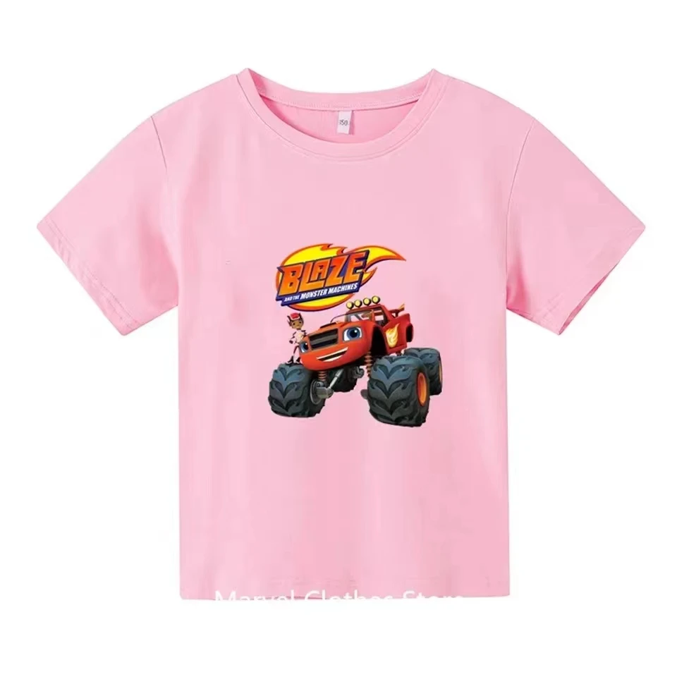 Fire and Monster Machine Cartoon Kids Fun T-shirt Summer Boys Girls Casual Cotton T-shirt Men Women Family wear short sleeves