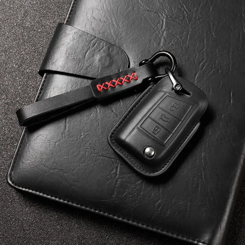 For Volkswagen Tiguan Bora Sagitar Lavida Man Women Genuine Leather Car Key Wallet Purse Protection Accessories Key Cover Shell