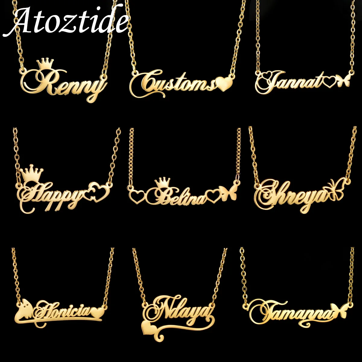 Atoztide collana con nome personalizzato personalizzato per le donne corona ciondolo a farfalla catena in acciaio inossidabile gioielli regalo di compleanno di moda