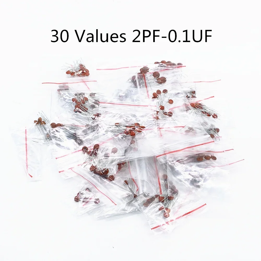 300pcs/lot 50V 2PF-0.1UF 30 valuesX10pcs ceramic capacitor Assorted Kit Electronic Components Package 2pF 30pF 100pF 1nF 10nF