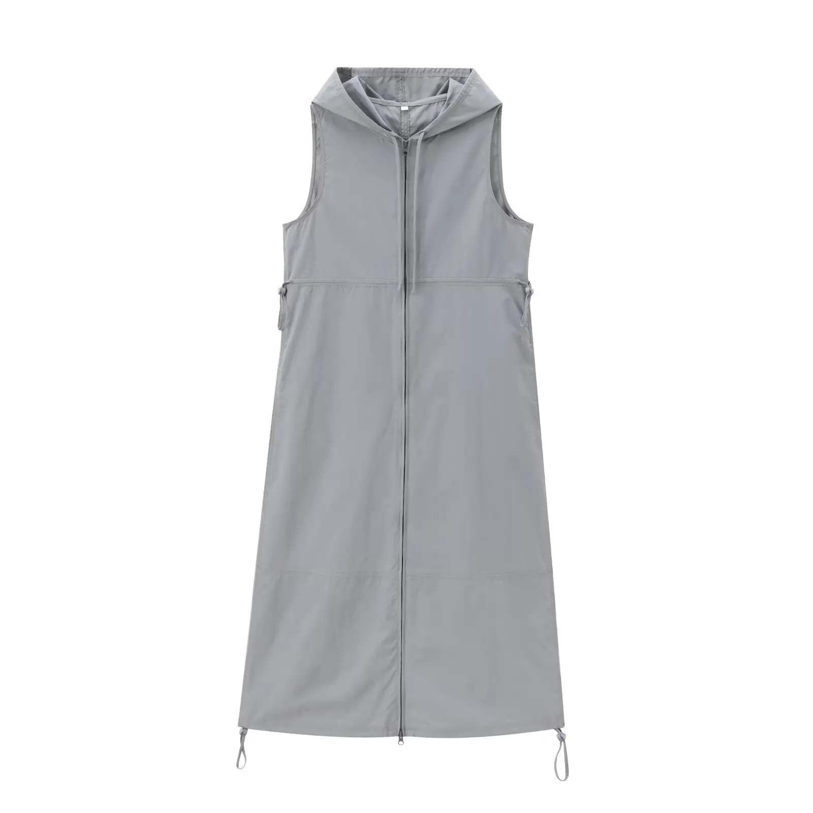 

Women's 2024 New Fashion with Drawstring Casual Side Pocket Nylon Hoodie Midi Dress Retro Sleeveless Zipper Women's Dress Mujer