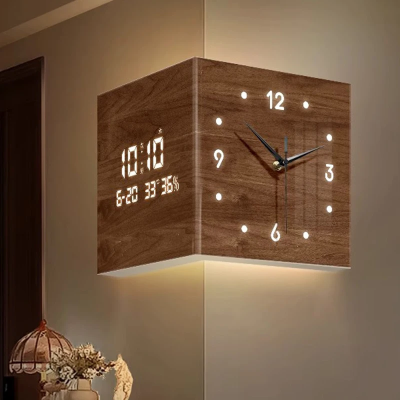 Modern Wall Clocks Living Room Large Corner Clock Elegant Led Digital Wall Clock Electronic Calendar Noiseless Clocks Home Decor